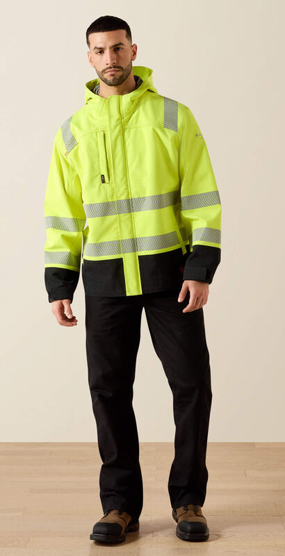 FR Hi-Vis Hooded Waterproof Jacket Full